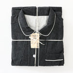 Men Brushed Cotton Vintage Plaid Stripe Pajama Set Lapel Collar Long Sleeve Top Pants Home Sleepwear Loungewear