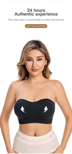 Women's Strapless and Wire-free Bandeau Bra with Full Cup Thin Mold Padding Non-slip Silicone Seamless Bra Plus Size Underwear