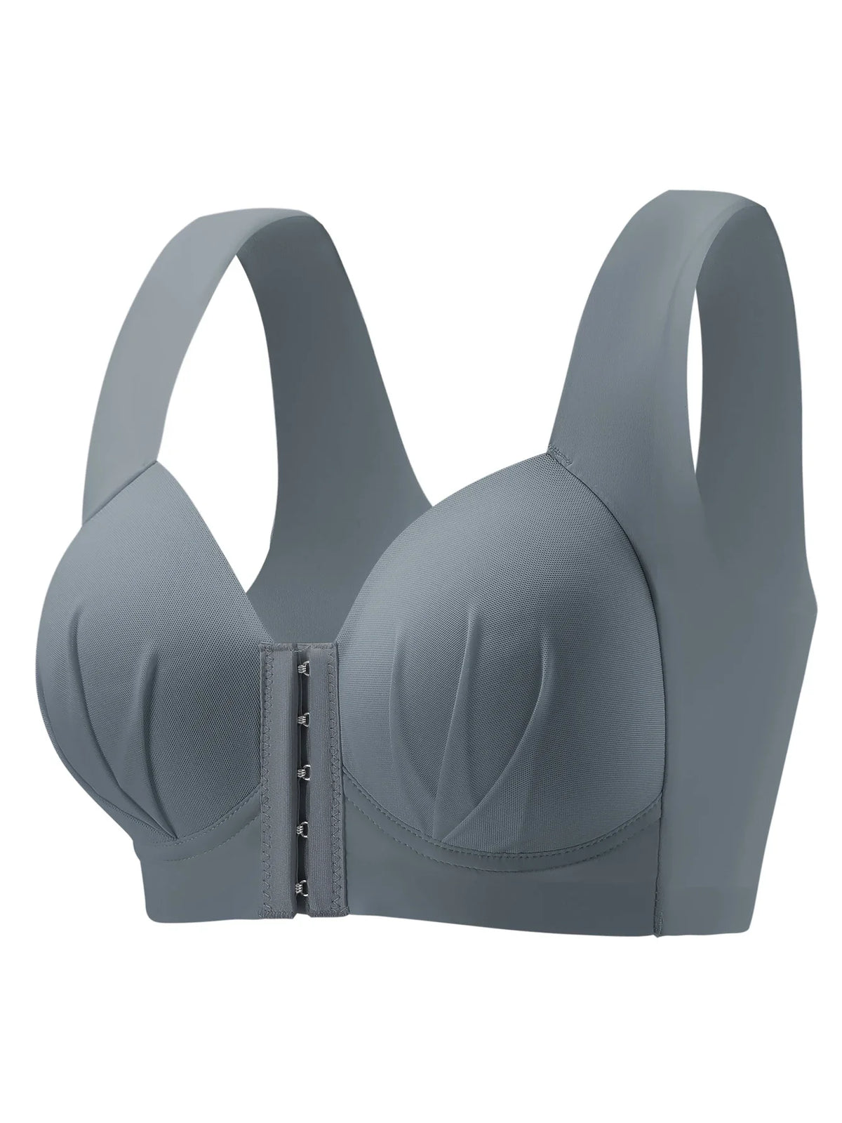 Women's Ruched Front Wireless Daily Bra Front Closure Fixed Padded Cups Seamless Back Smoothing Breathable Comfort Material