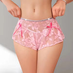 1pcs Low Rise Perspective Floral Panties Pink Elegant Women Boyshorts Breathable Comfortable Lady Briefs Underwear Sexy Lingerie