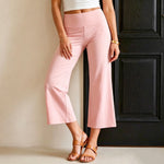Women Solid Color Capri Pants High Waist Skinny 3/4 Length Flared Pants Casual Loose Fit Cropped Jogging Trousers Daily Summer
