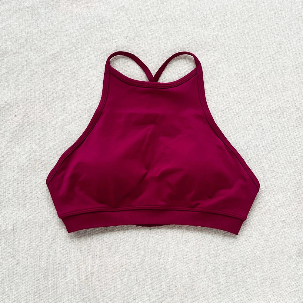 Drdfnamic High Neck Backless Sports Bra Support Back Cross Fitness Underwear Push-up Gym Clothes Workout Sports Tank Top XP400