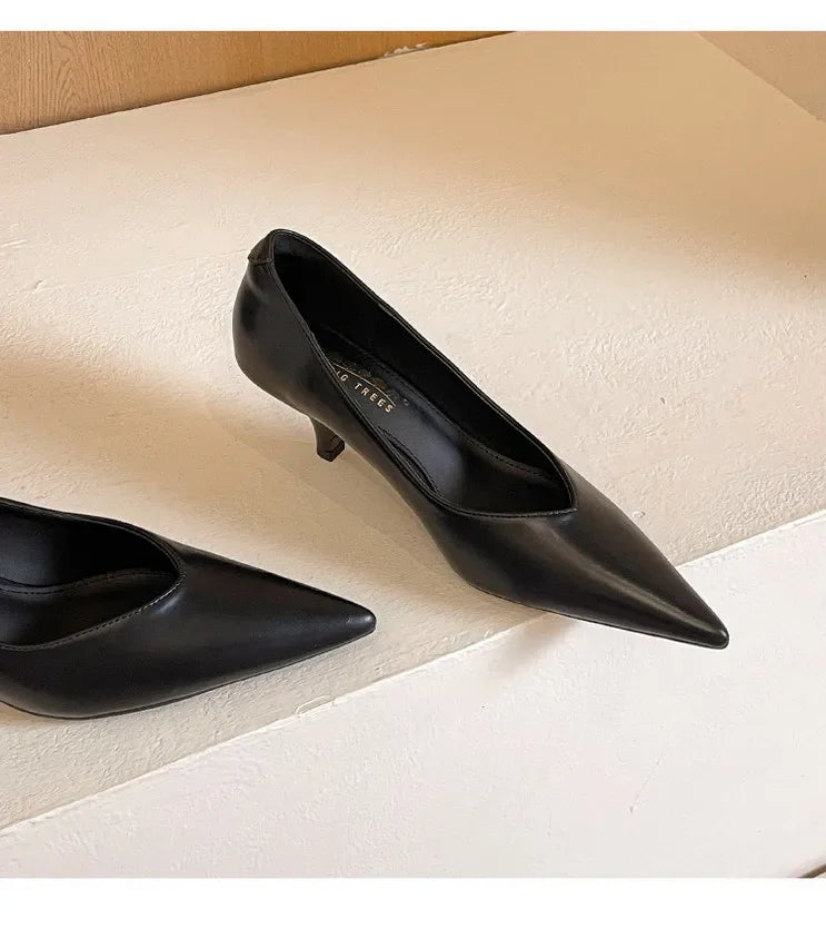 BIGTREE Sexy Classic High Heels Women Pumps Wedding Solid PU 5CM Thin Heels Kitten Heel Office Ladies Slip on Shoes Woman