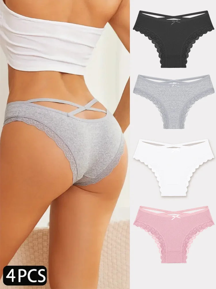 4PCS Cotton Seamless Panties Hollow Sexy Design Unique Low Waist Women Panties Breathable Girls Underwear Soft Lingerie S-XL