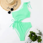 One Shoulder Women's Swimsuit One Piece Cut Out Sexy Swimwear Women 2022 Textured Monokini Solid Bathing Suit Beach Wear Purple