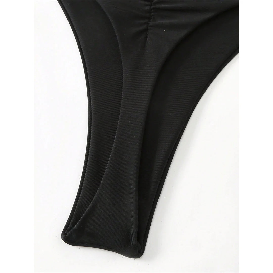S - XL Black Scrunch Butt Thong Bikini Bottom Swim Brief Women Swimwear Female Bather Brazilian Tanga Panties Underwear V6864