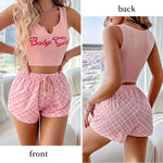 Fashion Women's Two-Piece Printed Letter Sleeveless Vest and Plaid Casual Shorts Pajama Set Summer Casual Home Pajama Set New