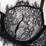 Black Lace Bra Brief Sets for Women Sexy Romantic Transparent Underwear with Flowers See through Erotic Lingerie