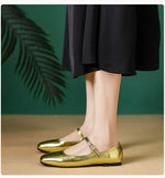 2025 Elegant Woman Square Toe Lolita Lady Barefoot Boat Gold Flats Elegant Soft Sole Ballerina Party Mary Jane Shoes