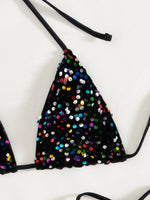 Sexy Sequin Blue Micro Bikini Set Women Shiny Push Up Bra Tie Side Triangle Swimsuit Summer Bathing Suit Holiday Swimwear 2026