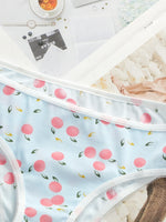 3Pcs Women Ribbed Briefs Cute Peach Plaid Print Panties Contrast White Trim Stretchy Soft Breathable Daily Underwear Set C898