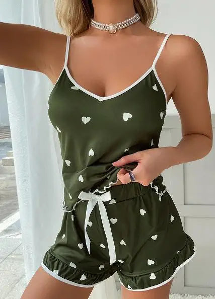 Women Pajamas Set Summer Large Size Vest Shorts Women's Suspenders Soft Casual Cute Printed Pajama Set