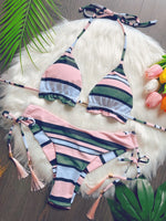 2026 New Women's Swimsuit Neck Hanging Bikini Set Split Beach Swimsuit 2-piece Set with Tassel Decoration