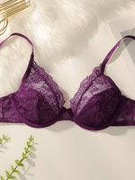 Purple lace brassere ribbon steel ring anti sagging bra retro French style Lingerie sexy women's underwear HR2635