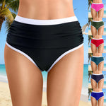 Womens Contrast Trim High Waisted Swim Bottoms Ruched Tummy Control Bathing Suit Modest Swim Shorts For Beach Surfing Swimming