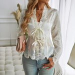 Phantasy Floral Embroidery Blouse Women Long Sleeve Loose Tunic Shirt Vintage Blouse Y2K White Tops Fashion Female Streetwear