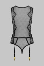 Toucheart Erotic Bodysuit Lace See-through Jumpsuit Sexy Garter Stockings Set Hollow Mesh Sexy Elegant Hot Underwear for Women
