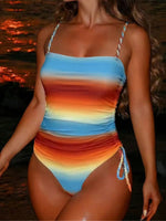S - XL Gradient Knitted Cross Back Women Swimwear High Leg Cut Monokini Bather Bathing Suit Swim One Piece Swimsuit Female K8129
