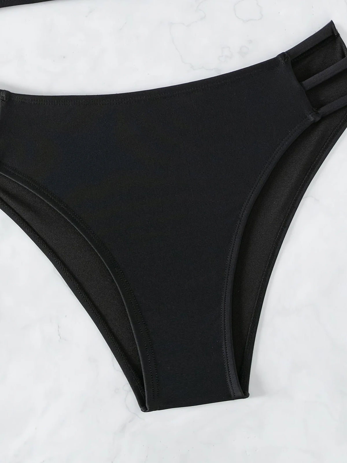 Sexy Solid Black Two Piece Swimsuit for Women Summer New High Waist Bikini Set Beach Vacation V-neck Backless Swimwear 2026