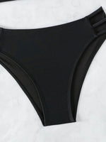Sexy Solid Black Two Piece Swimsuit for Women Summer New High Waist Bikini Set Beach Vacation V-neck Backless Swimwear 2026
