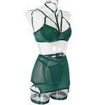 Toucheart Trendy Lingerie 4 Pieces Set Exotic Sexy Bra Eroctic Garter Underwear Set Women's Mesh See-through Luxury Underwear