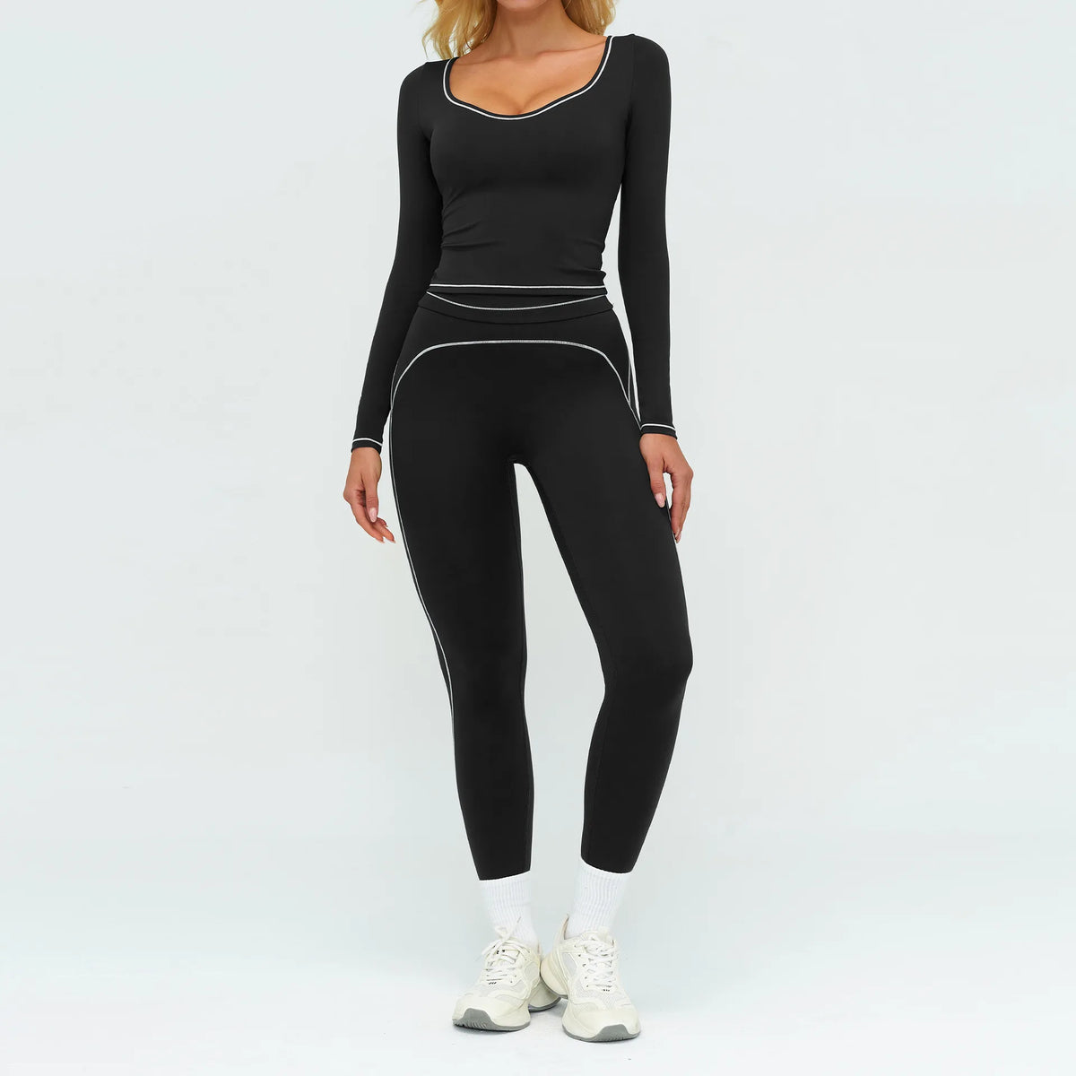 2PCS Yoga Set Gym Clothes Outdoor Sports Outfits Women Tracksuit Gym Fitness Suits Workout Long Sleeved Flared Pants Sportswear