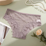 1PCS Bikini Lace Briefs Panties Women's Transparent Lingerie Sexy Female Underpants Floral Lace Perspective Waist Band Briefs