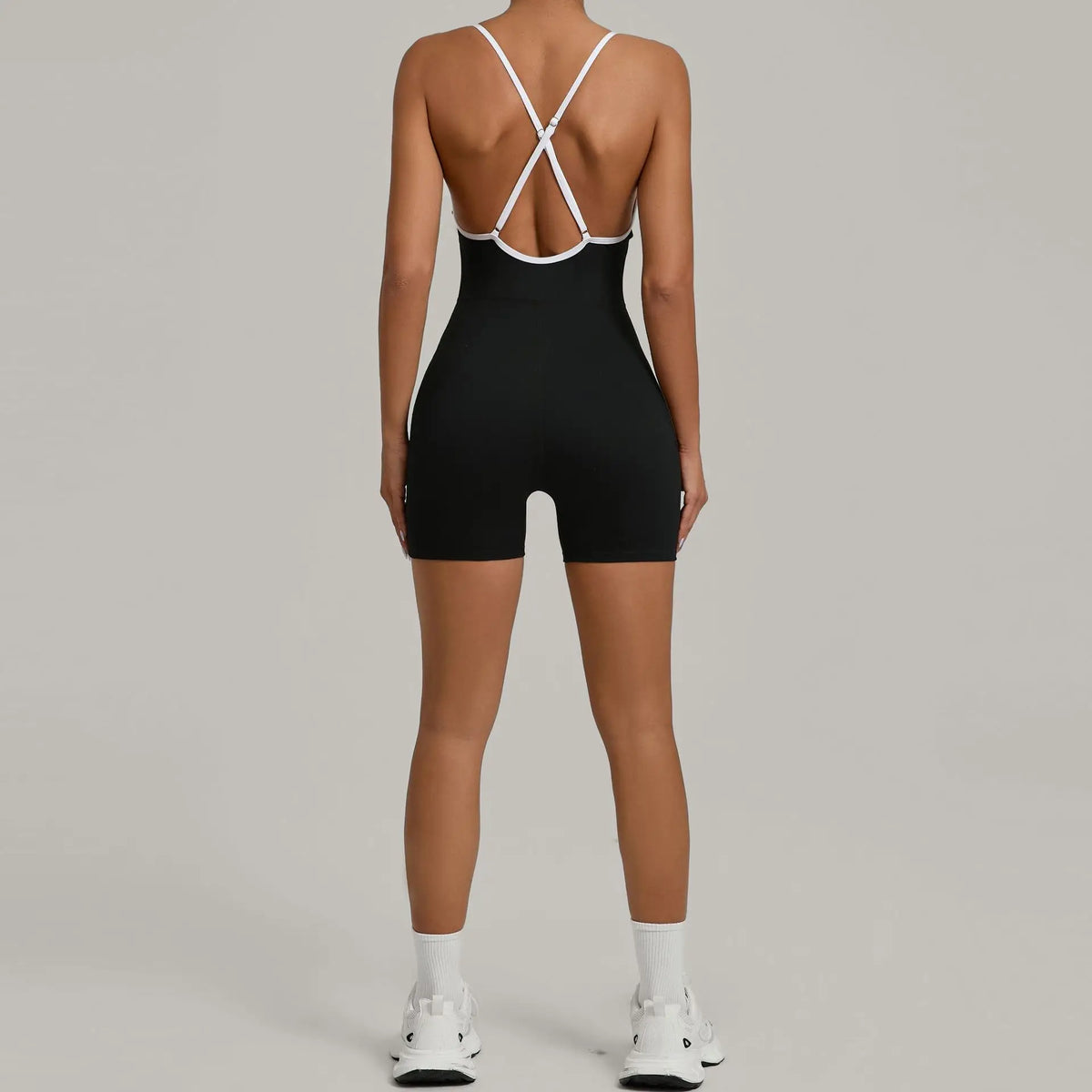 Spring/summer Women's Contrasting Yoga Jumpsuit Hollow Out Cross Back Camisole One Piece Sports Suit Hip Lifting Fitness Romper