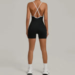 Spring/summer Women's Contrasting Yoga Jumpsuit Hollow Out Cross Back Camisole One Piece Sports Suit Hip Lifting Fitness Romper