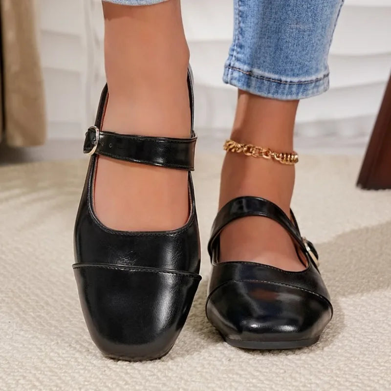 Woman's Casual Flats Shoes Round Toe Large size ladies shoes Retro French Mary Jane Dress Flat New Summer Solid Comfortable shoe
