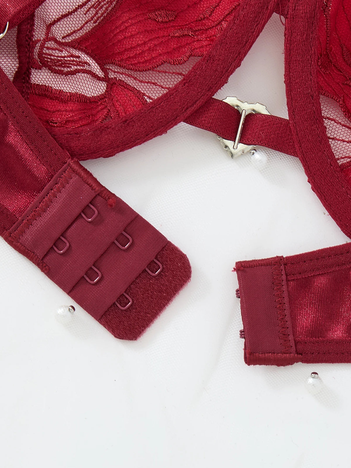 Red Floral Embroidery Lingerie Set Women Sheer Mesh Push Up Bra And Thong 2 Piece Sexy Transparent Lace Underwear ZA824031