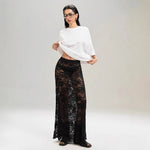 Sexy High Waist Black Lace Skirts for Women 2026 Summer See-through Long Maxi Skirt Female Hollow Out Slim Holiday Party Dress