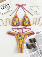 Floral Print Halter Ruffle Frilled Bikini Women Thong Swimwear Female Swimsuit Two-pieces Bikini Set Bathing Suit Swim Beachwear