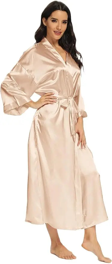 Women's Satin Robe Belted Elegant Solid Color Silky Comfort Bathrobe Loungewear