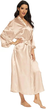 Women's Satin Robe Belted Elegant Solid Color Silky Comfort Bathrobe Loungewear
