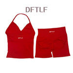 DFTLF 2 Pieces Sports Set Women Backless Tank Yoga Tops High Waist Scrunch Seamless Shorts Sport Gym Set Sportswear Workout Set