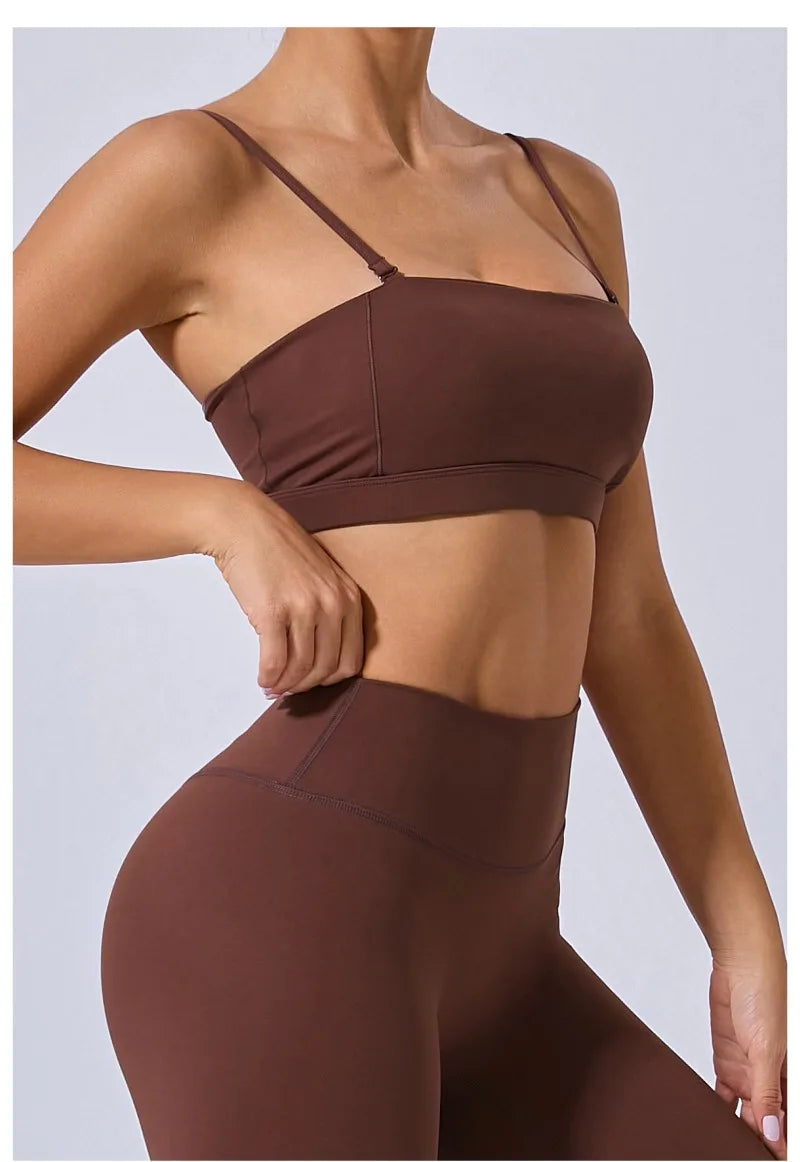 Women Yoga Bra Removable Shoulder Strap Anti-Slip Bra Wrap Chest Dual-Use Sports Yoga Wear Outside Running Fitness Top
