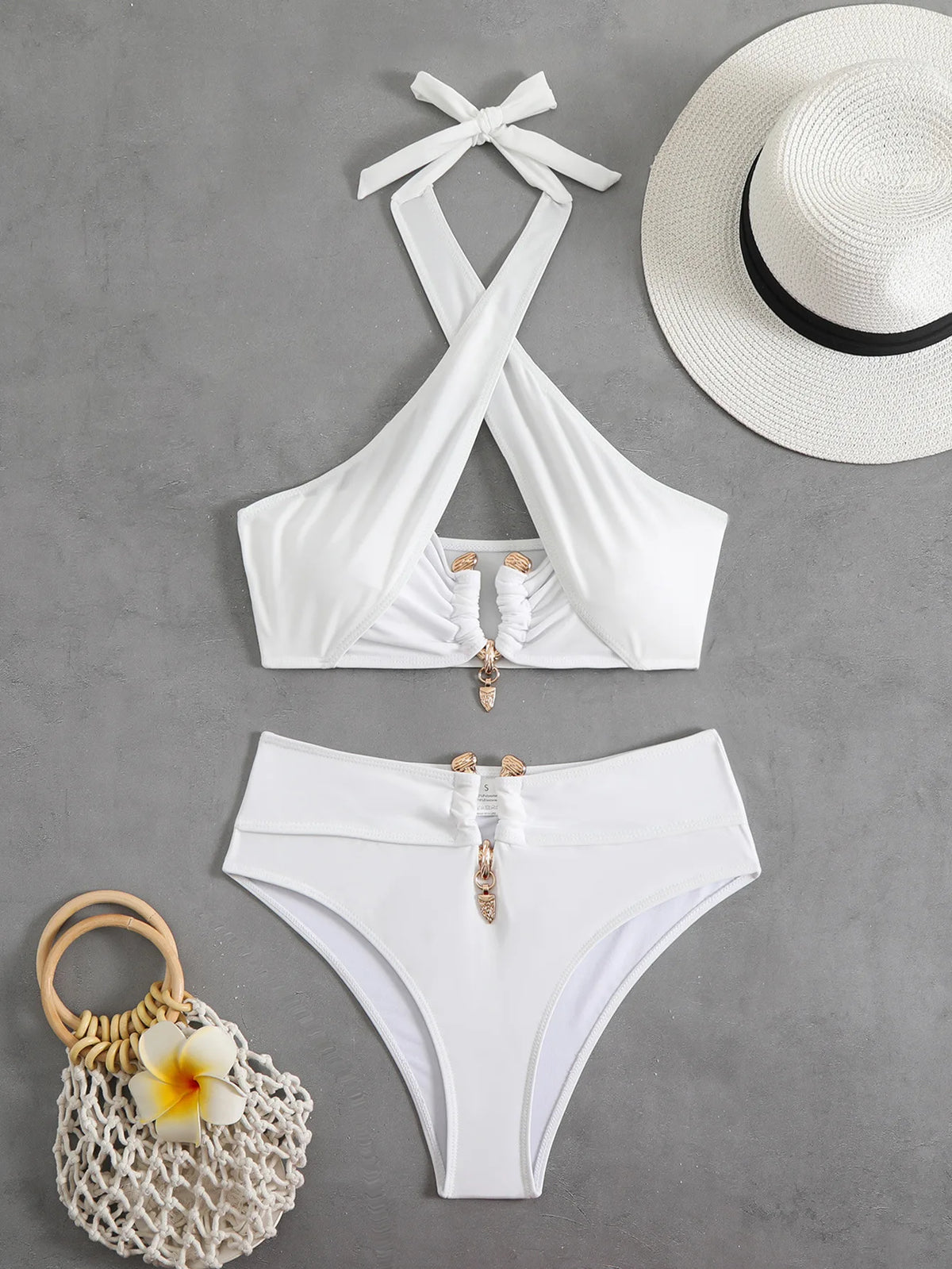 Halter Cut Out High Waist Bikini Female Swimsuit Women Bandeau Swimwear Two-pieces Bikini set Bather Bathing Suit Swim Beachwear