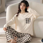 New Women's Spring and Autumn Fashion Cartoon Casual Pajamas, Thin Winter Homewear, Plus-Size Simple and Loose Teenage Pajama Se
