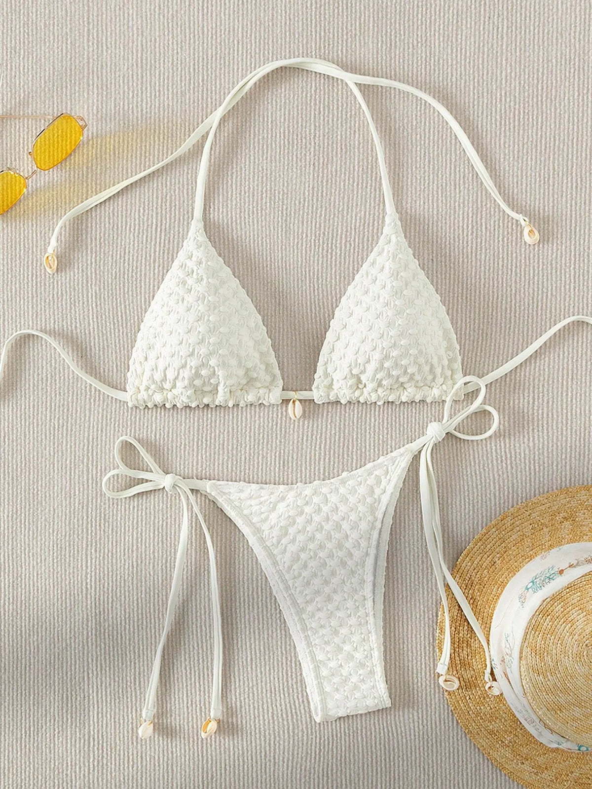 DEKA Tie Side Thong Swimwear New Sexy Bikini Set White Shell Designer Swimsuit Halter Push Up Micro Bikinis Summer Bathing