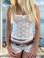 Women 2 Piece Sets See-Through Floral Lace Crop Camisole Tops and Shorts Casual Sexy Club Beach Clothes