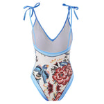 Sexy One-piece Swimsuit with Skirt Swimwear Women Flower Bird Print Body Bathing Suit Beach Swim Pool 2024 Female Swimming Suit