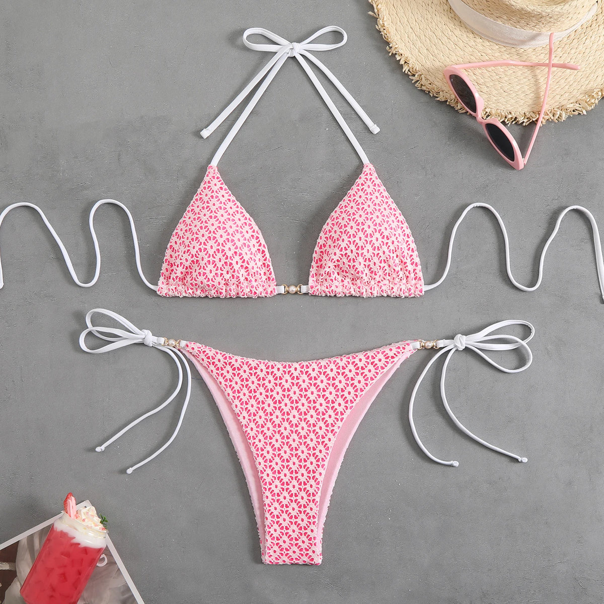 2026 Halter String Bikinis Sexy Triangle Swimsuit Women Plaid Swimwear Female Bathers Bathing Swimming Swim Suit Beachwear