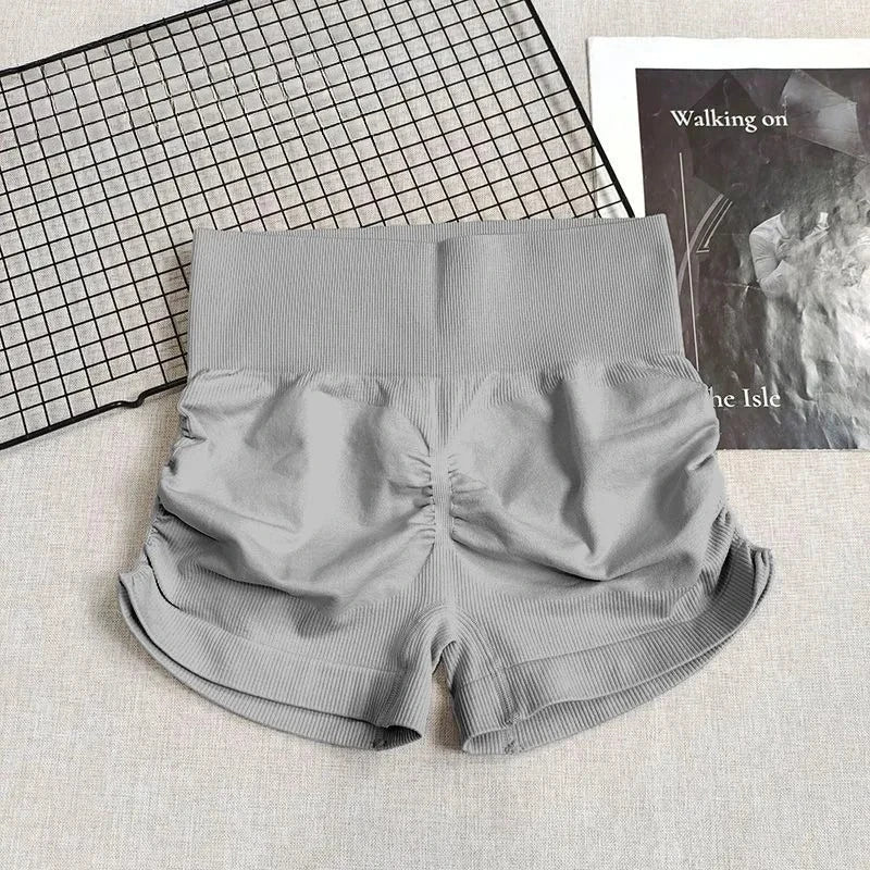 STOUREG Peach Hip High Waist Hip Lifting Shorts,Wrinkled Quick Drying Pilates Women's Yoga Pants, Sports Training Fitness Shorts