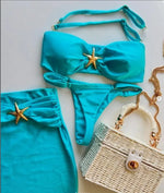 2026 New 3 Pieces Bandeau Bikini Swimsuit with Skirt Women Swimwear Female Sexy Thong Bikinis Beach Wear Swim Bathing Suit Pool