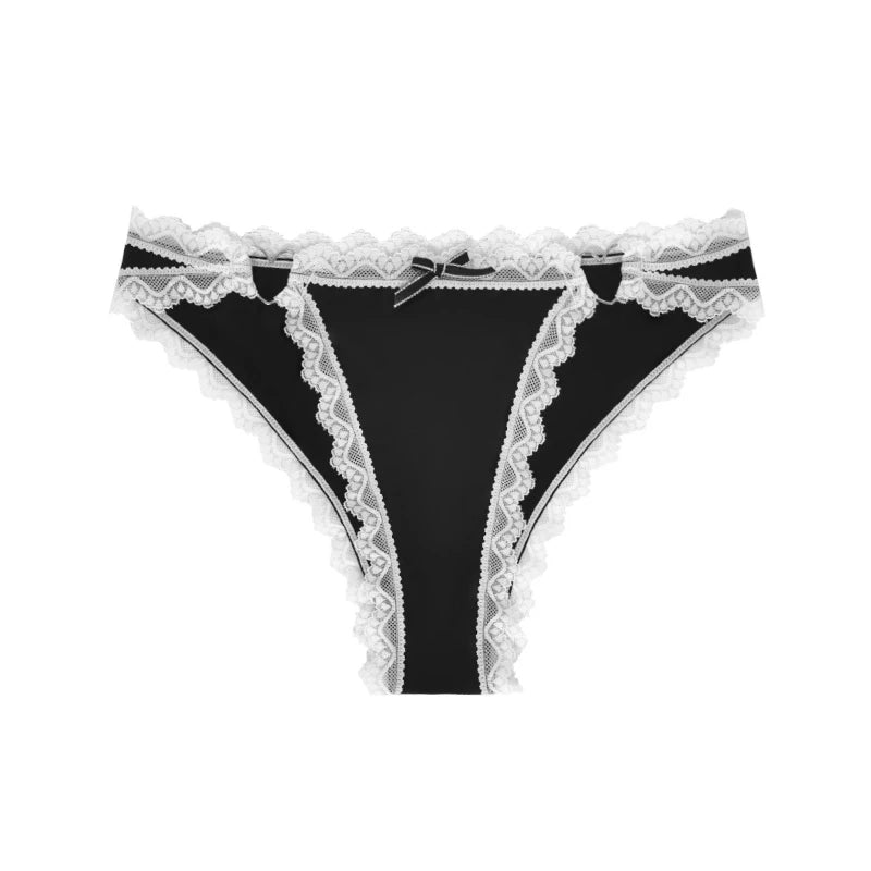 1pcs Low Rise Bow Sexy Lace Women's Panties Patchwork Heart Decor Elegant Lady Briefs Comfortable Breathable Female Underwear
