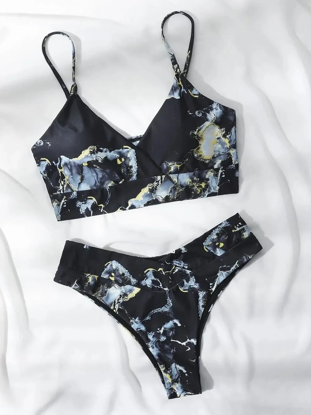 Sport Bikini Set Sexy Women Swimsuit Push Up High Waist Marble Blooming Print Swimwear Female Bathing Suit Banadores Mujer 2026