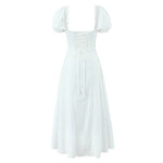 Bowknot Ruffles Light Blue Midi Dress Women's Summer Off Shoulder Short Sleeve Beach Dress Drawstring White A-line Vestidos 2025