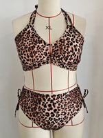 NEW Large Plus Size 2 Pieces Bikini High Waist Swimsuit Women Leopard Swimwear Female Bather Bathing Swimming Swim Suit