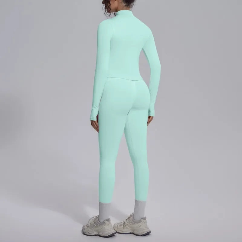 Women's Seamless Yoga Sets Sports Fitness Zipper Long-Sleeve Jacket Slim-fit Hip Lift Pants Suits Workout Training Gym Sets